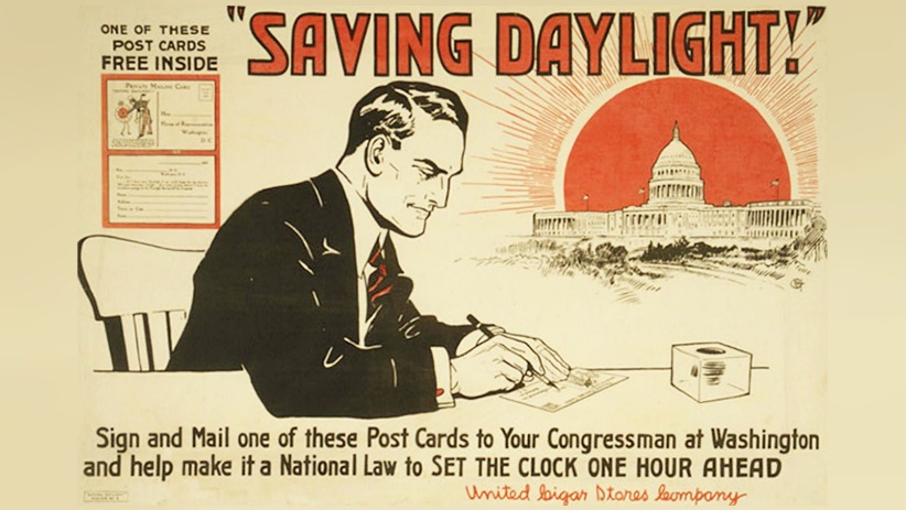 An early advertisement encouraging people to write to their congressman to make daylight savings permanent.